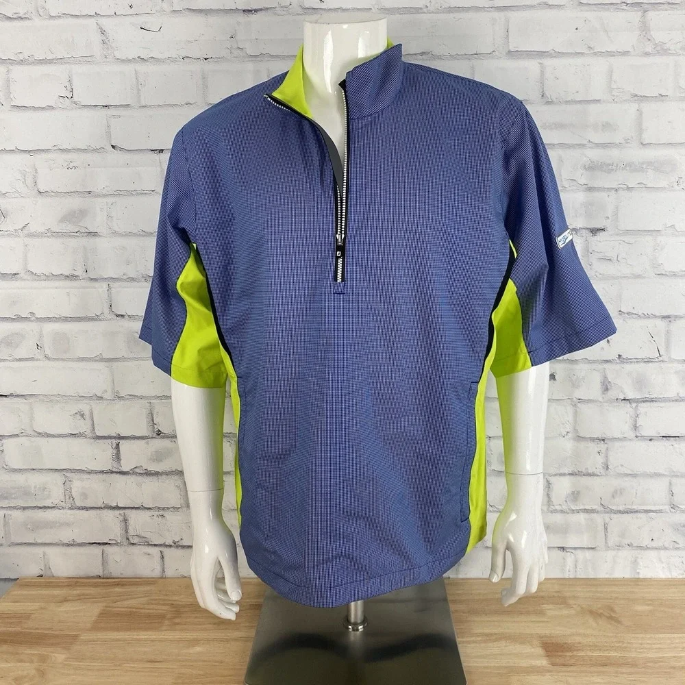 DryJoys FootJoy Windbreaker Men's‎ Medium Pullover Short Sleeve Blue Golfing